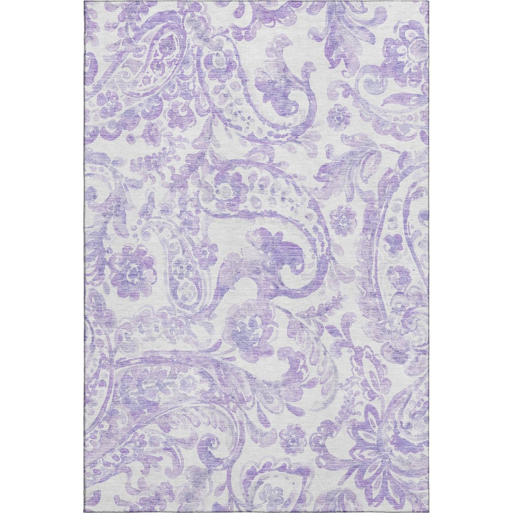 HomeRoots 5' X 8' Elegant Lavender and Ivory Paisley Area Rug – Washable, UV Protected, Stain Resistant Design 666994