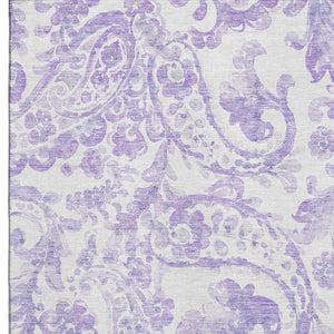HomeRoots 5' X 8' Elegant Lavender and Ivory Paisley Area Rug – Washable, UV Protected, Stain Resistant Design 666994