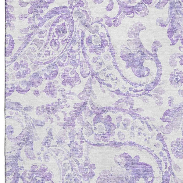 HomeRoots 5' X 8' Elegant Lavender and Ivory Paisley Area Rug – Washable, UV Protected, Stain Resistant Design 666994