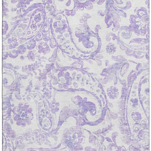 HomeRoots 5' X 8' Elegant Lavender and Ivory Paisley Area Rug – Washable, UV Protected, Stain Resistant Design 666994