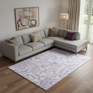 HomeRoots 8' X 10' Elegant Lavender & Ivory Paisley Area Rug with Stain Resistance & UV Protection for Homes 666996