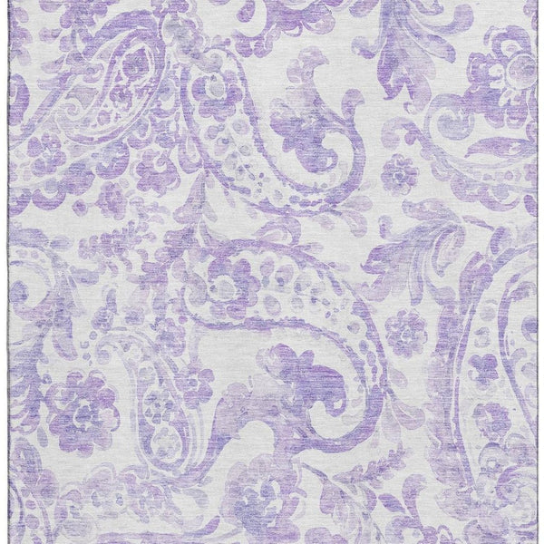 HomeRoots 8' X 10' Elegant Lavender & Ivory Paisley Area Rug with Stain Resistance & UV Protection for Homes 666996