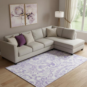 HomeRoots 9' X 12' Elegant Lavender Paisley Area Rug - Washable, UV Protected, Perfect for Busy Homes! 666997
