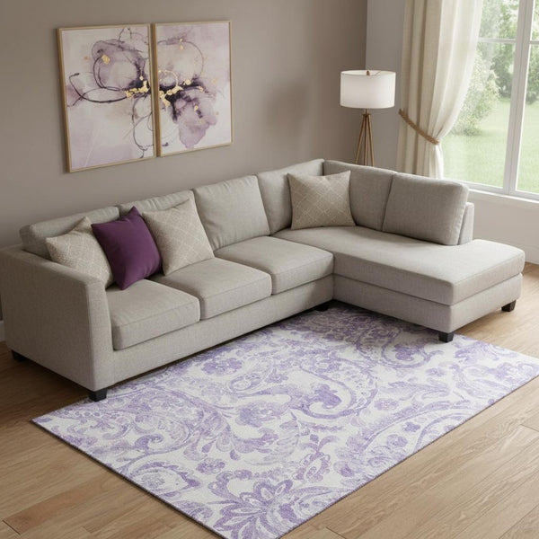 HomeRoots 9' X 12' Elegant Lavender Paisley Area Rug - Washable, UV Protected, Perfect for Busy Homes! 666997