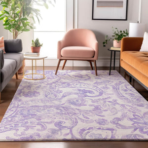 HomeRoots 10' X 14' Elegant Lavender & Ivory Paisley Area Rug - Washable, UV-Protected & Family-Friendly Design 666998