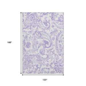 HomeRoots 10' X 14' Elegant Lavender & Ivory Paisley Area Rug - Washable, UV-Protected & Family-Friendly Design 666998