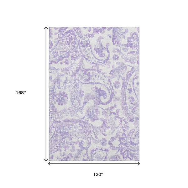 HomeRoots 10' X 14' Elegant Lavender & Ivory Paisley Area Rug - Washable, UV-Protected & Family-Friendly Design 666998