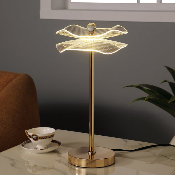 English Elm Led Acrylic Copper Gold Luminaire Table Lamp — 3W LED Lotus Shade, Mid-Century Modern Desk & Bedside B072P220152