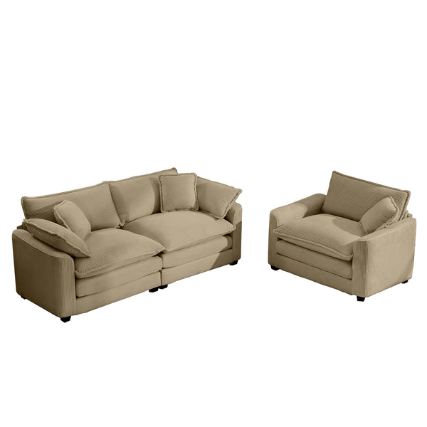 English Elm Modern Two-Piece Sofa Set: Cozy Single Chair & 3-Seater In Tan Corduroy For Stylish Living Spaces W714S00789