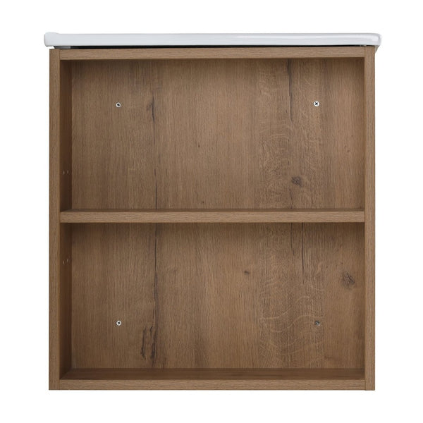 English Elm 30 Inch Wall Mounted Bathroom Vanity with Open Shelf Hardware Free Handle Design W99956039