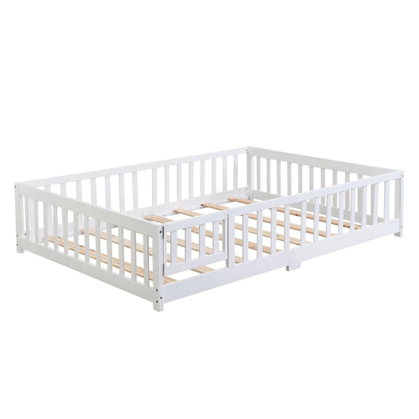 English Elm Twin Pine Wood Floor Bed with Safety Guardrails and Door for Kids Bedroom W495123240