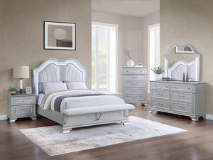English Elm Cotemporary Queen Bed with Double-Arched Headboard, Glitter Stripe & Built-In LED Lighting, Upholstered Plush Gray 23 L x 15 W x 67 H B011S01693