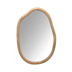 English Elm Irregular Asymmetrical Wall Mirror 32x22 Antique Natural Wood Frame Wavy Accent for Bright Modern Spaces W2295P290654