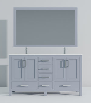 English Elm Dark Grey Double Bath Vanity Set With White Quartz Top, Chrome Faucet & 58" Mirror For Elegance B2731S00993