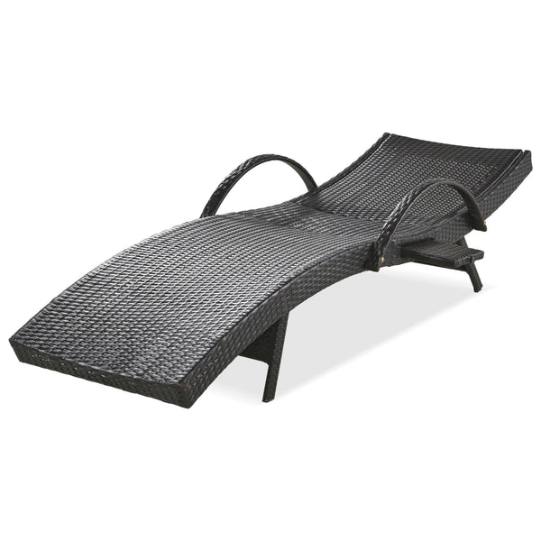 English Elm K&K 80" Outdoor Wicker Chaise Lounge Set of 2 with 2000H UV Wicker, Pull-Out Side Table, 4-Position Recliner Dark Brown WF321204AAD