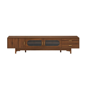 English Elm 78inch Walnut Entertainment Center Fluted Glass Solid Wood Legs Modern Living Room N710P362203P