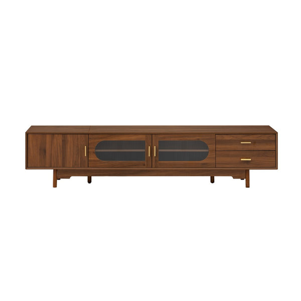 English Elm 78inch Walnut Entertainment Center Fluted Glass Solid Wood Legs Modern Living Room N710P362203P