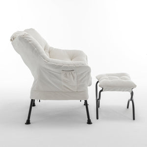 English Elm Accent Recliner Chair With Ottoman – Elegant Beige Velvet Lounge Chair For Ultimate Comfort & Style T3903P372938