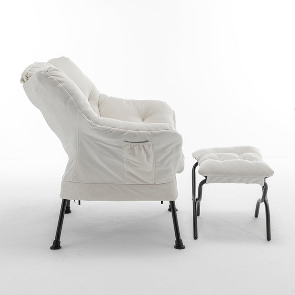 English Elm Accent Recliner Chair With Ottoman – Elegant Beige Velvet Lounge Chair For Ultimate Comfort & Style T3903P372938