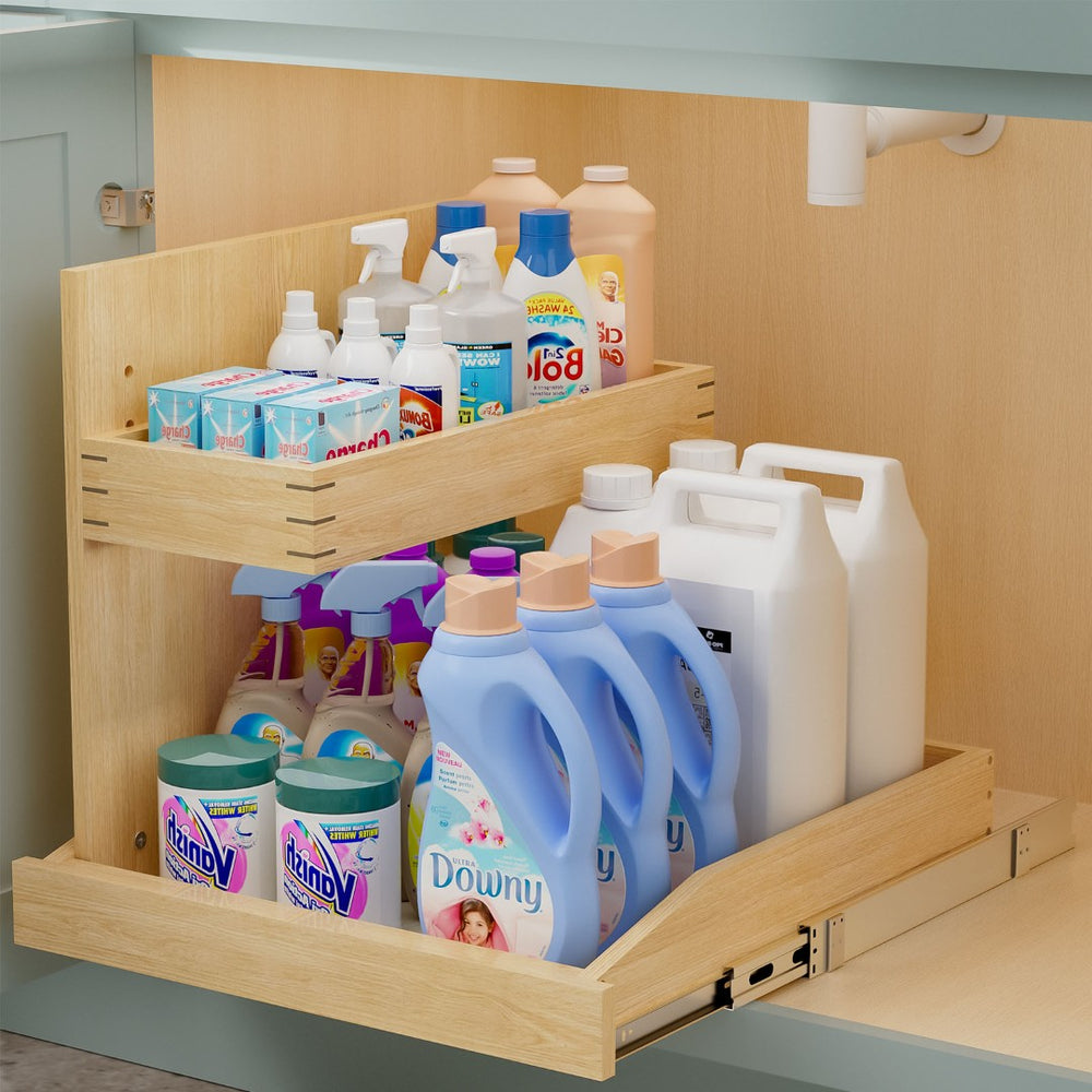 English Elm Under Sink Pull Out Organizer Birch Oak Wood Two Tier Soft Close Kitchen Bath T3210P277245