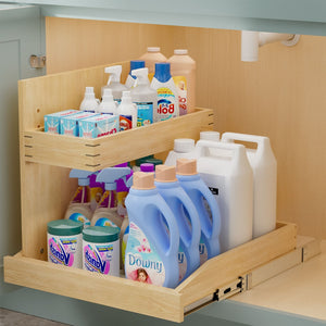 English Elm Under Sink Pull Out Organizer Birch Oak Wood Two Tier Soft Close Kitchen Bath T3210P277245