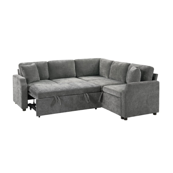 English Elm Sectional Sofa Bed - Versatile L-Shaped Chenille Sofa With Sleeper, Hidden Storage & Pillows, Gray N719S002070E-GIGA