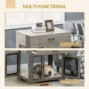 English Elm Pawhut Stylish Dog Crate End Table With Soft Cushion & Drawer, Durable Indoor Furniture For Small Dogs W2225P217153-GIGA