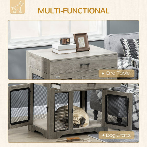 English Elm Pawhut Stylish Dog Crate End Table With Soft Cushion & Drawer, Durable Indoor Furniture For Small Dogs W2225P217153-GIGA
