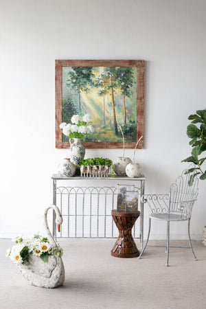 English Elm 39.4x39.4" Hand-painted Floral Canvas White Rose Art in Distressed Pine Frame W2078P481781