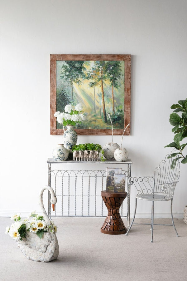 English Elm 39.4x39.4" Hand-painted Floral Canvas White Rose Art in Distressed Pine Frame W2078P481781