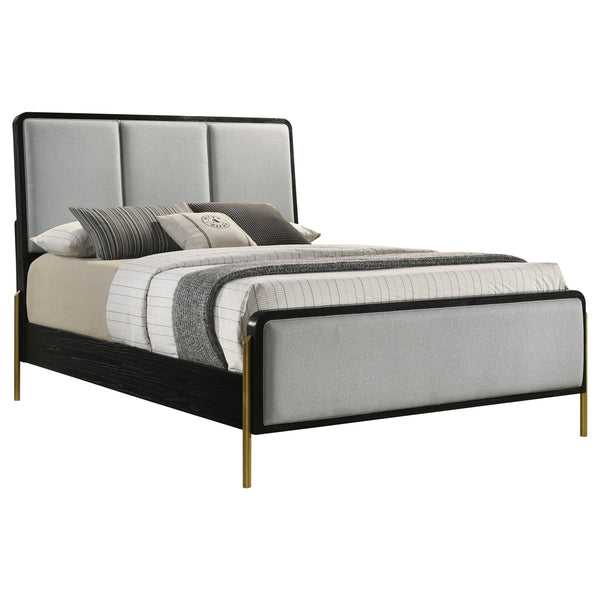 English Elm Anser Queen Panel Bed In Black And Gray With Gold Metal Legs – Modern Glam For Stylish Bedrooms B062S01252