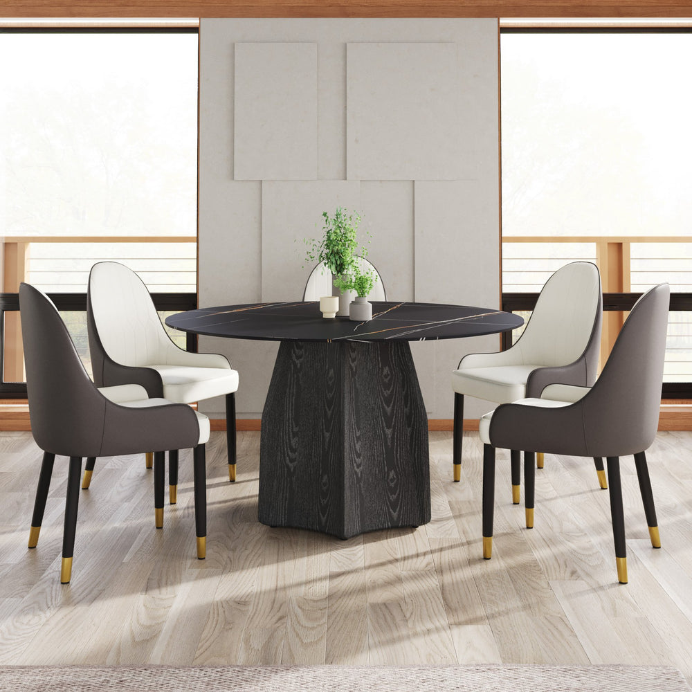 English Elm 53" Round Marble Dining Table For 6, Elegant Sintered Stone Top With Solid Oak Base, Stylish & Durable W1535S00377