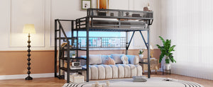 English Elm Full Size Metal Loft Bed with Wardrobe Stairs Rgb Lighting Industrial Frame W2580S00051