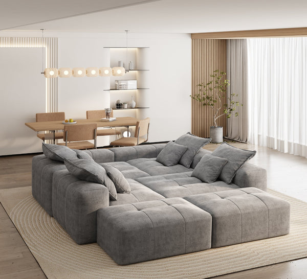 English Elm Modern Oversized Modular Sectional Sofa – Plush Chenille, 8 Diy Configurations, No Assembly, Grey W1885S00068