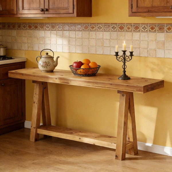 English Elm Hall Console Table Industrial Rustic Two Tier Wood Tone Metal Frame Entryway Sofa T3971P450044