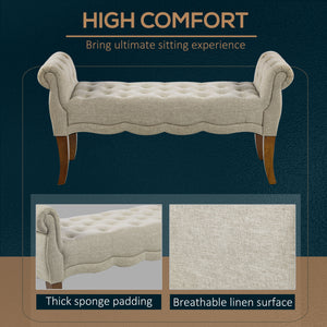 English Elm HOMCOM Button-Tufted Traditional Bench with Rounded Arms, Linen Upholstery, 48.8" Entryway Seat W2225P249910