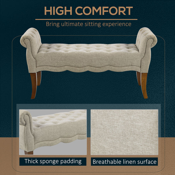 English Elm HOMCOM Button-Tufted Traditional Bench with Rounded Arms, Linen Upholstery, 48.8" Entryway Seat W2225P249910