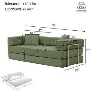 English Elm Modern Modular Sofa Bed Fold-Out Convertible Floor Couch with Removable Backrest, Corduroy Comfort Green W1117P312484