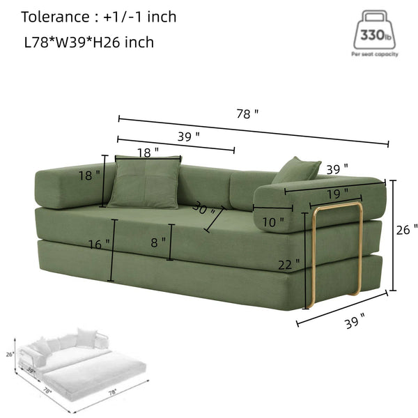 English Elm Modern Modular Sofa Bed Fold-Out Convertible Floor Couch with Removable Backrest, Corduroy Comfort Green W1117P312484