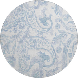 HomeRoots 8' Sky Blue & Ivory Paisley Washable Round Rug – Durable, UV-Protected, Family-Friendly & Stylish! 667009
