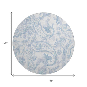 HomeRoots 8' Sky Blue & Ivory Paisley Washable Round Rug – Durable, UV-Protected, Family-Friendly & Stylish! 667009