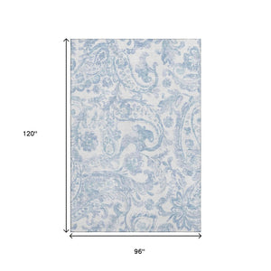 HomeRoots 8' X 10' Sky Blue & Ivory Paisley Area Rug - Washable, UV-Protected, Durable, Ideal for Busy Homes 667010