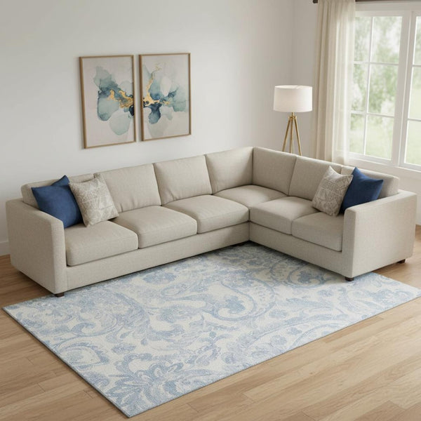 HomeRoots 8' X 10' Sky Blue & Ivory Paisley Area Rug - Washable, UV-Protected, Durable, Ideal for Busy Homes 667010