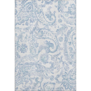HomeRoots 8' X 10' Sky Blue & Ivory Paisley Area Rug - Washable, UV-Protected, Durable, Ideal for Busy Homes 667010