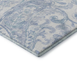 HomeRoots 8' X 10' Sky Blue & Ivory Paisley Area Rug - Washable, UV-Protected, Durable, Ideal for Busy Homes 667010