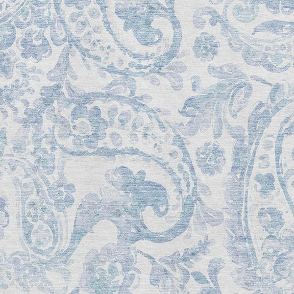 HomeRoots 8' X 10' Sky Blue & Ivory Paisley Area Rug - Washable, UV-Protected, Durable, Ideal for Busy Homes 667010