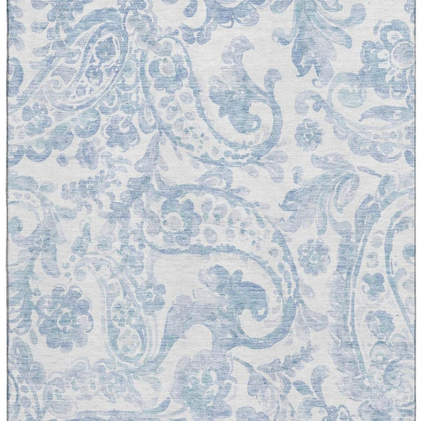 HomeRoots 8' X 10' Sky Blue & Ivory Paisley Area Rug - Washable, UV-Protected, Durable, Ideal for Busy Homes 667010