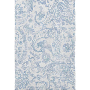 HomeRoots 9' X 12' Sky Blue Paisley Washable Area Rug - Durable, UV-Protected, Easy-Clean for Homes with Kids & Pets 667011