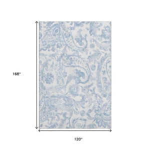 HomeRoots 10' Sky Blue and Ivory Paisley Area Rug - Washable, UV-Protected, Family-Friendly Design for Any Room 667012