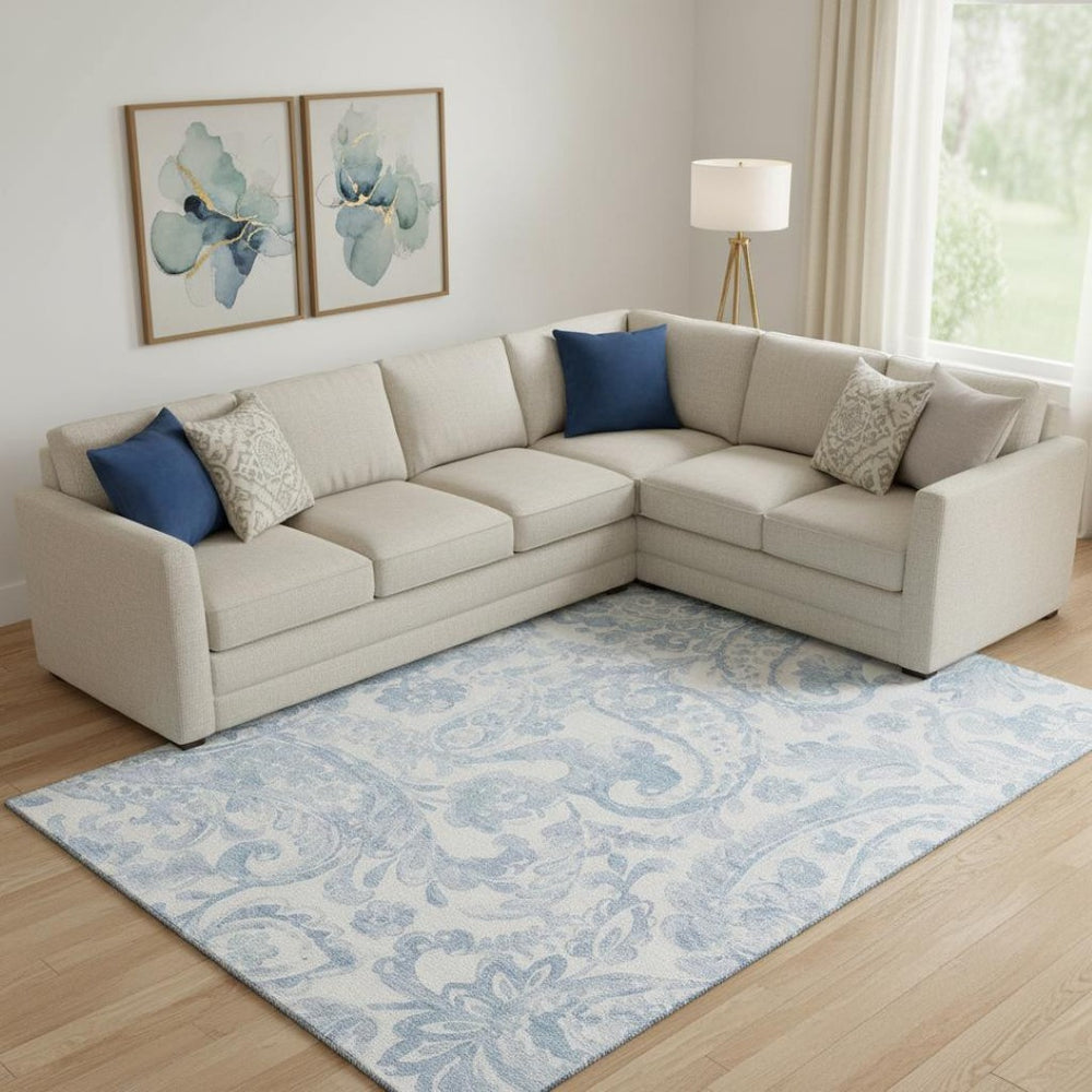 HomeRoots 10' Sky Blue and Ivory Paisley Area Rug - Washable, UV-Protected, Family-Friendly Design for Any Room 667012